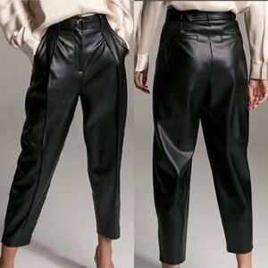 Aritzia Babaton Mayne Black Faux Leather Pleather High Waisted Belted Ankle Pant